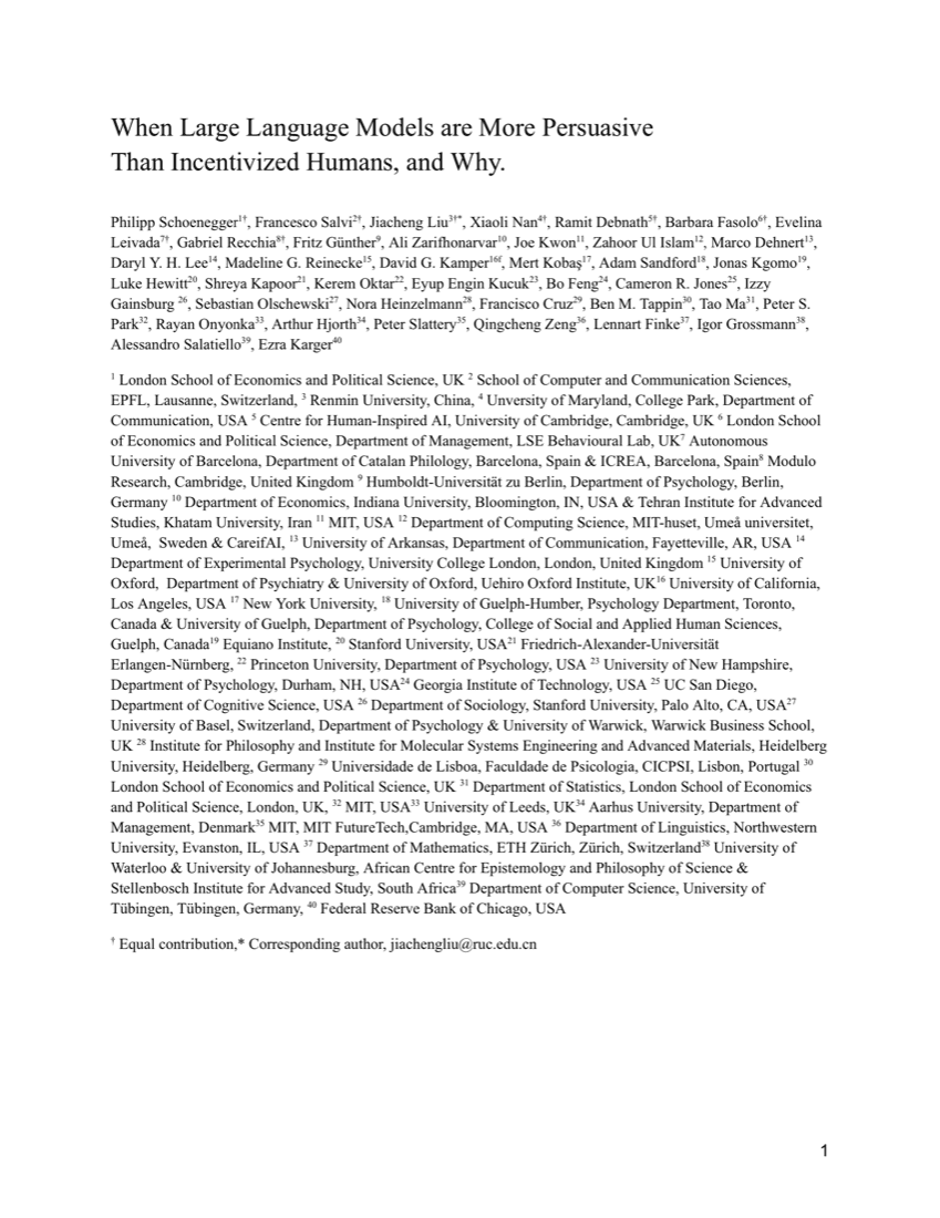 First page of Schoenegger et al., 2025 — with title and author list